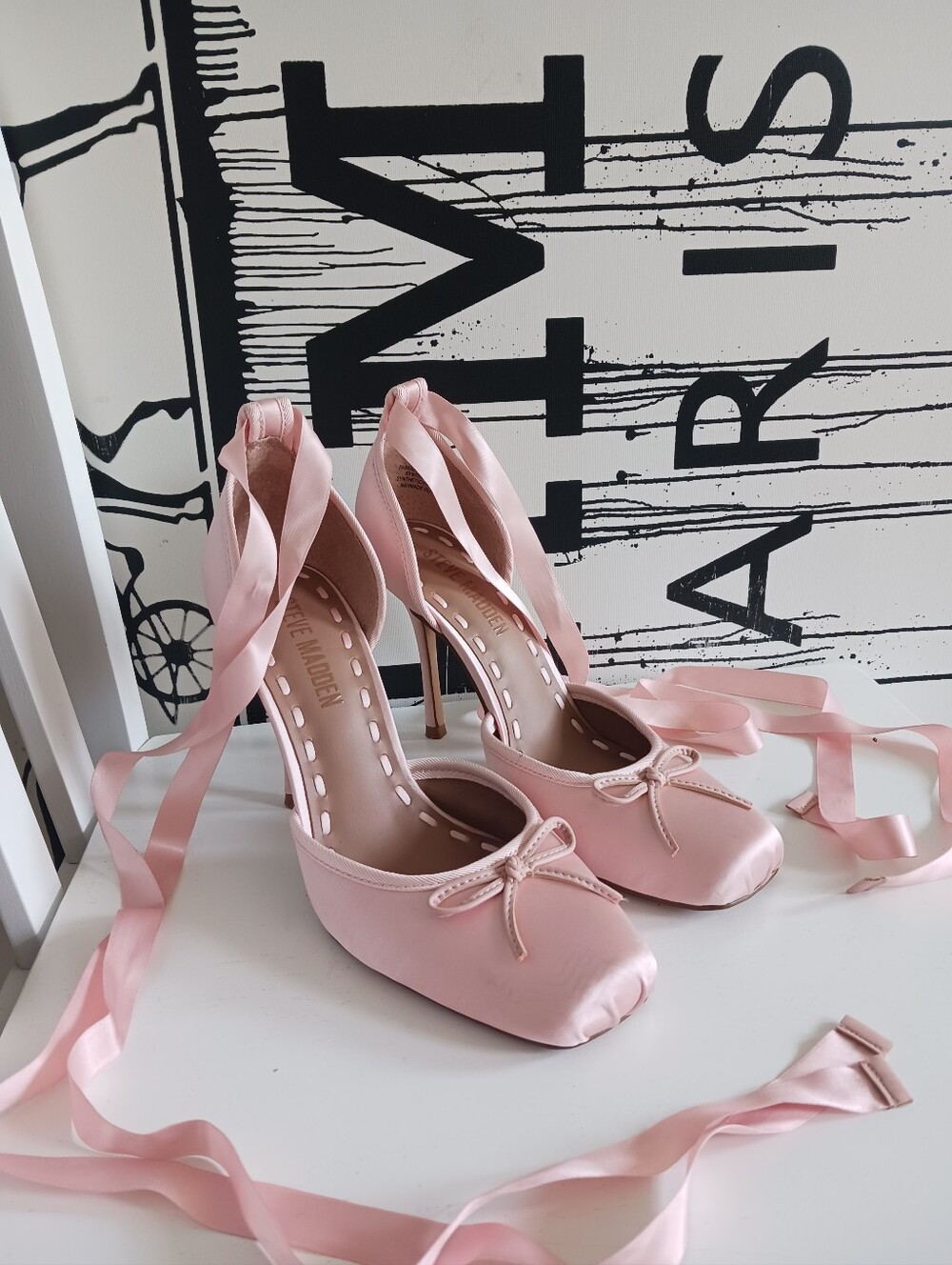Steve Madden Blush Pink Satin Ankle Tie Ballet Heels Size 7.5
